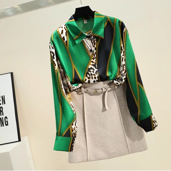 Fashion Leopard Contrast Long Sleeve Shirt Blouse Top - Picture 6 of 15